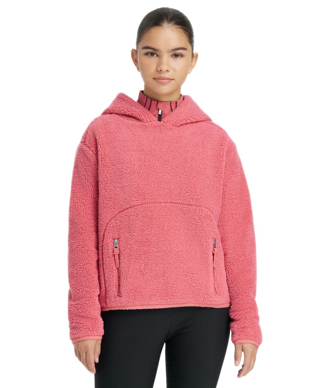Cranberry coloured LeMieux Young Rider Avalon Hoodie on white background 