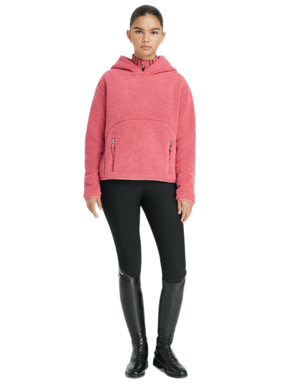 Cranberry coloured LeMieux Young Rider Avalon Hoodie on white background 