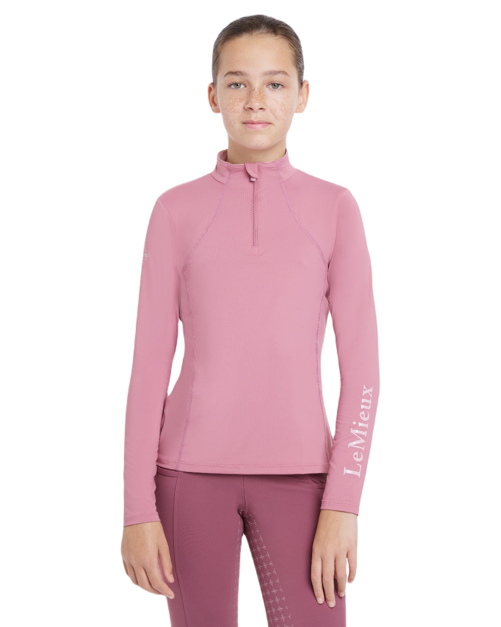 Peony coloured LeMieux Young Rider Base Layer on white background 
