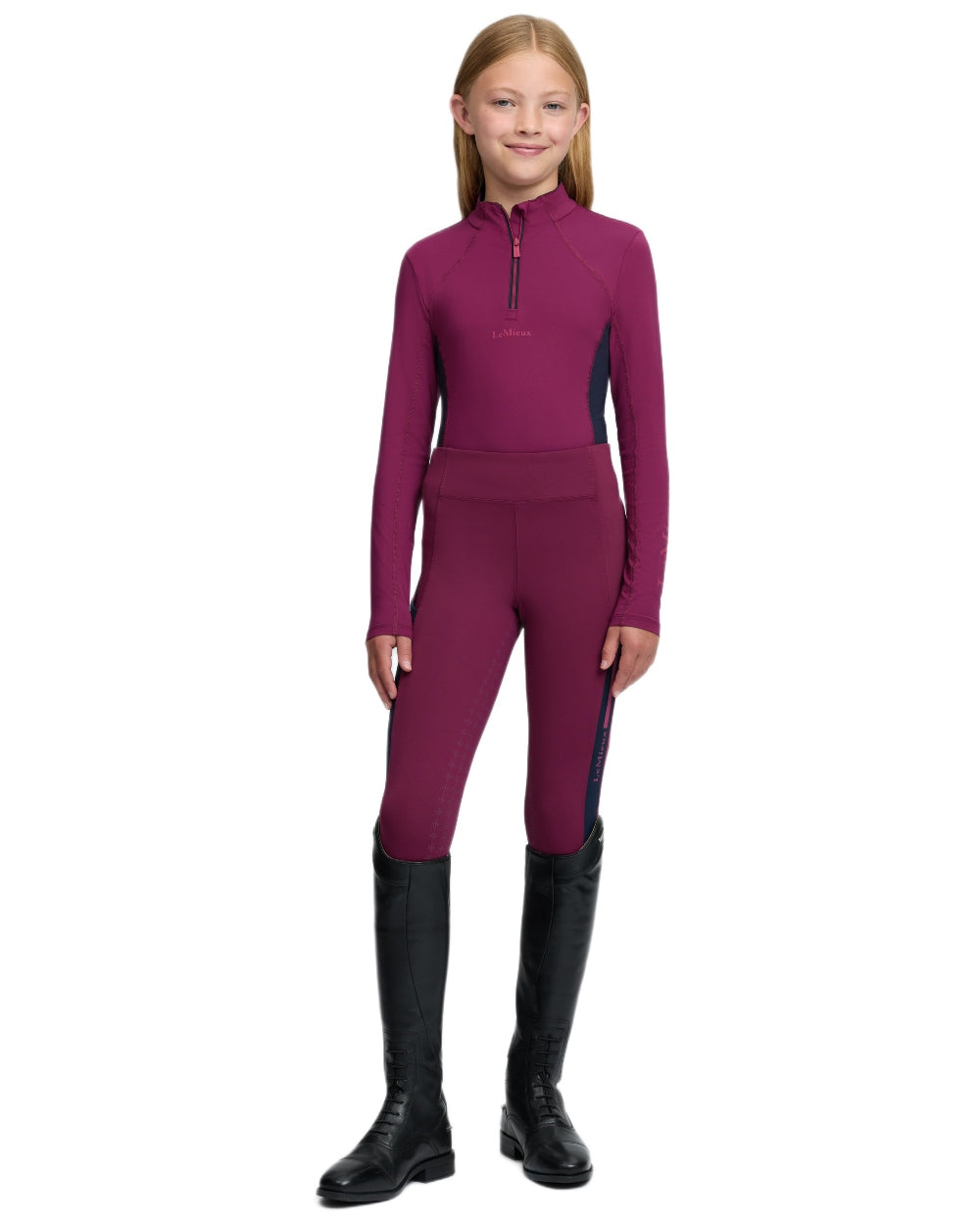 Blackberry coloured LeMieux Young Rider Classique Base Layer on white background 