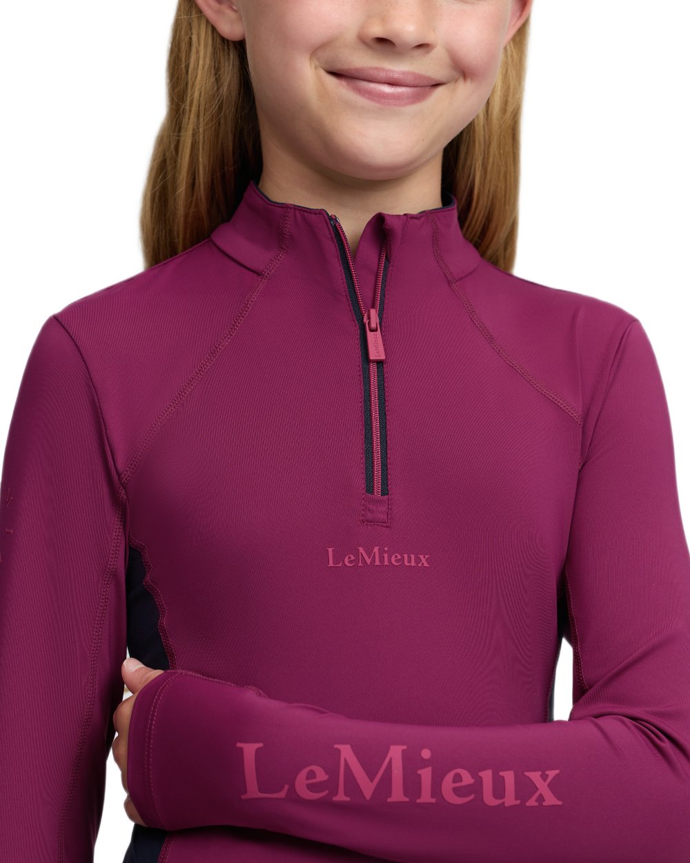 Blackberry coloured LeMieux Young Rider Classique Base Layer on white background 