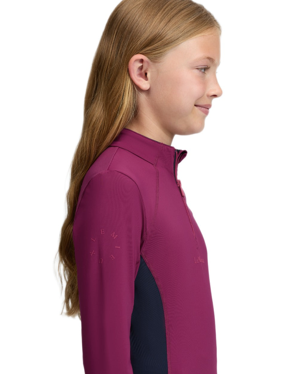 Blackberry coloured LeMieux Young Rider Classique Base Layer on white background 