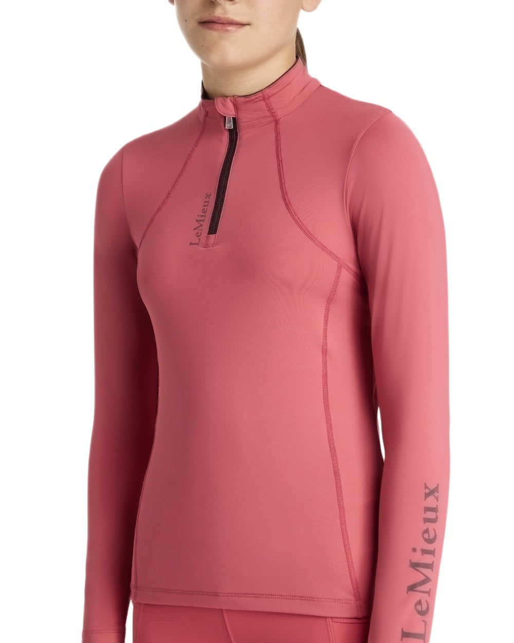 Cranberry coloured LeMieux Young Rider Classique Base Layer on white background 