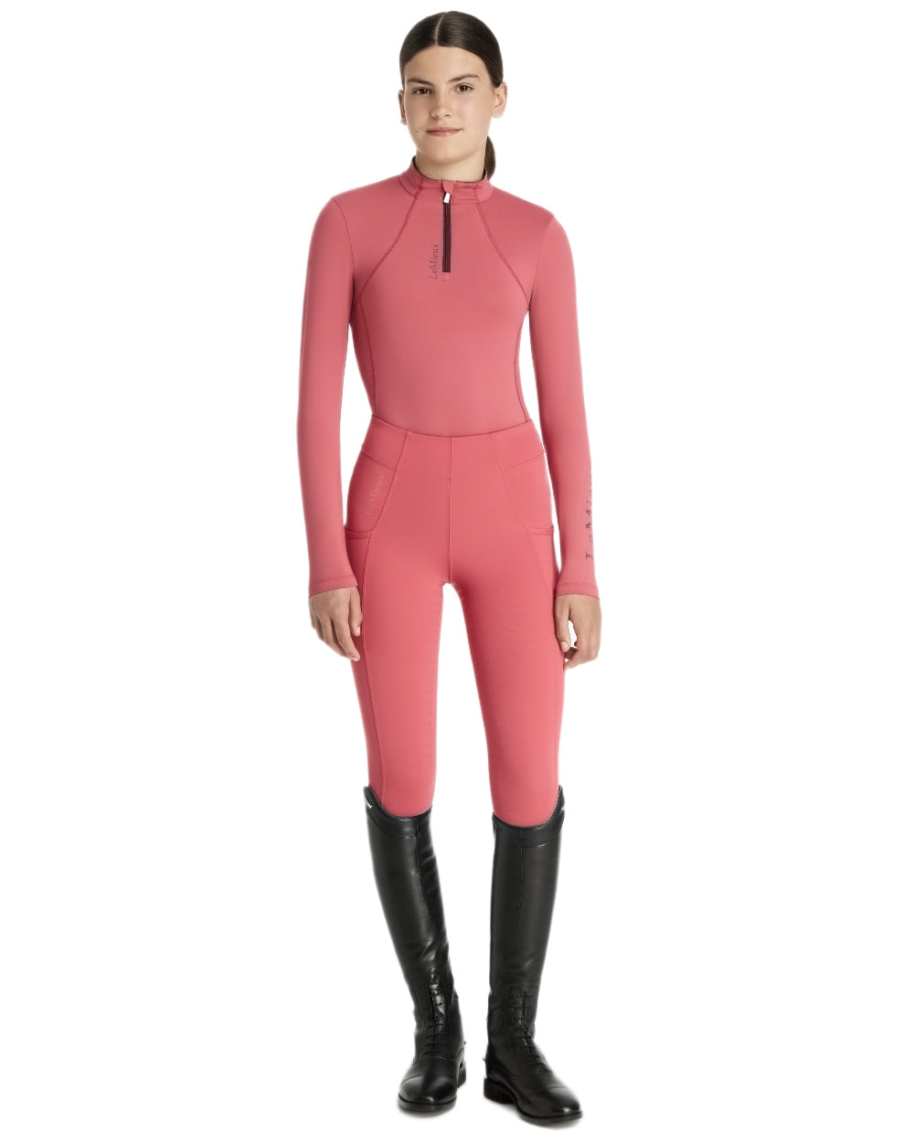 Cranberry coloured LeMieux Young Rider Classique Base Layer on white background 