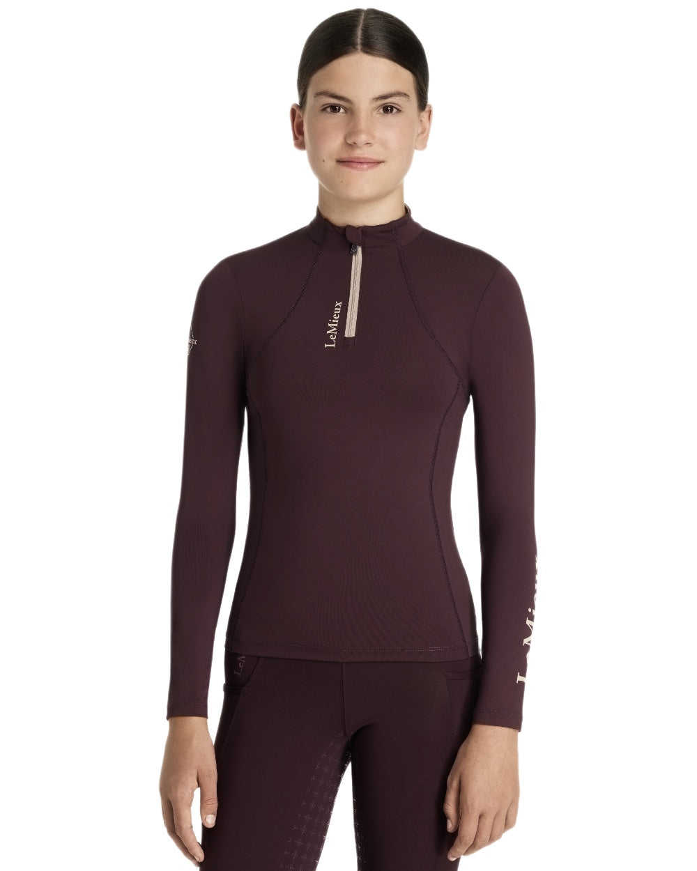 Damson coloured LeMieux Young Rider Classique Base Layer on white background 
