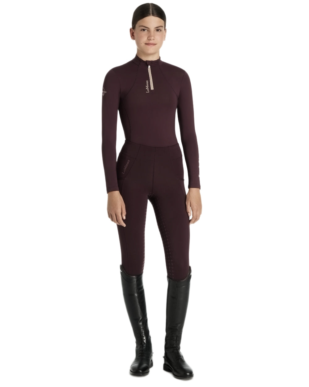 Damson coloured LeMieux Young Rider Classique Base Layer on white background 