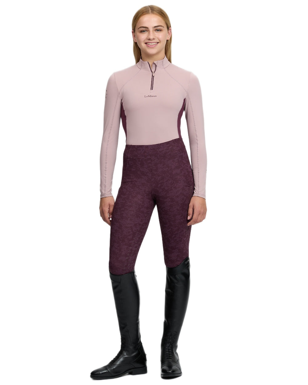 Wild Rose coloured LeMieux Young Rider Classique Base Layer on white background 