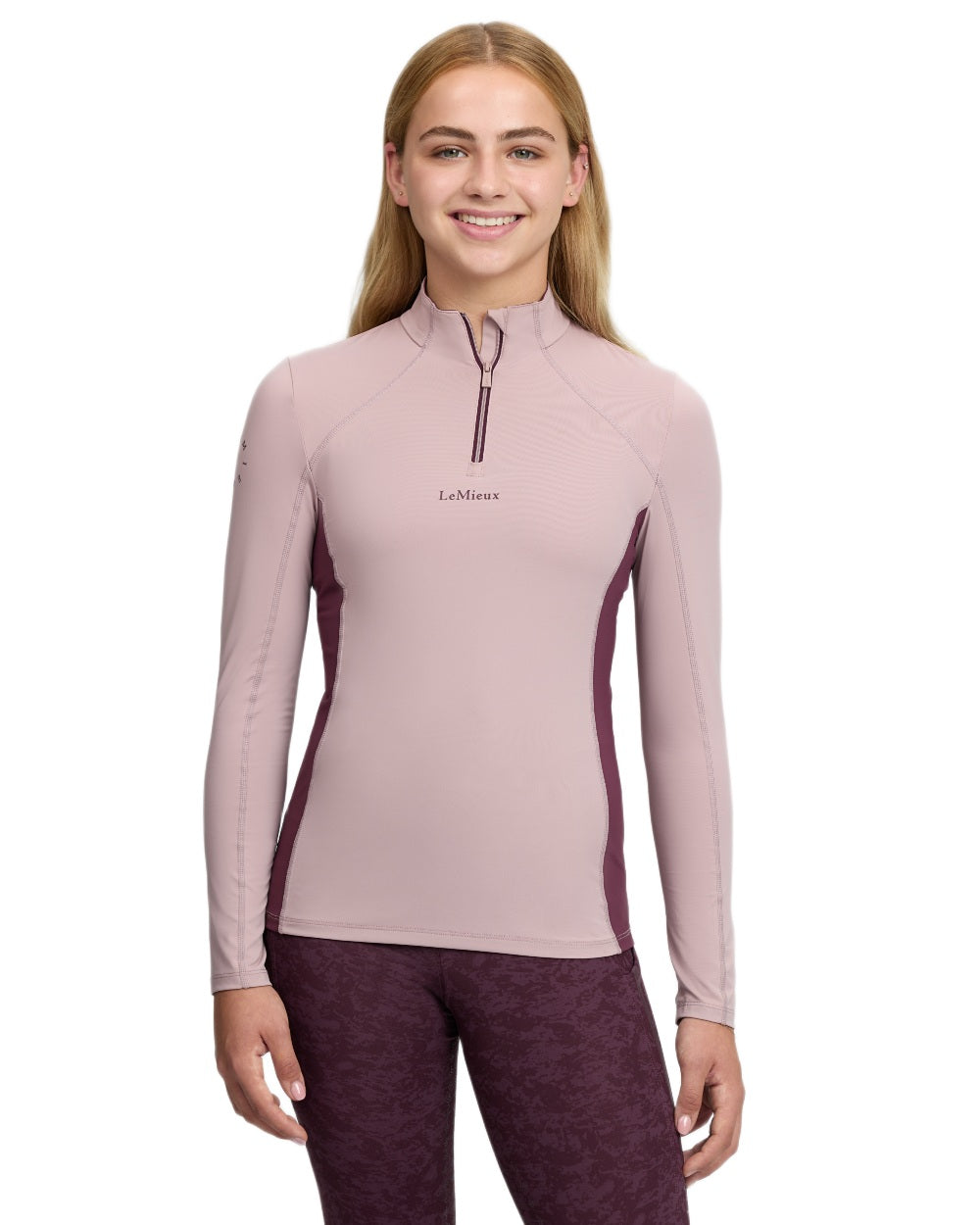 Wild Rose coloured LeMieux Young Rider Classique Base Layer on white background 