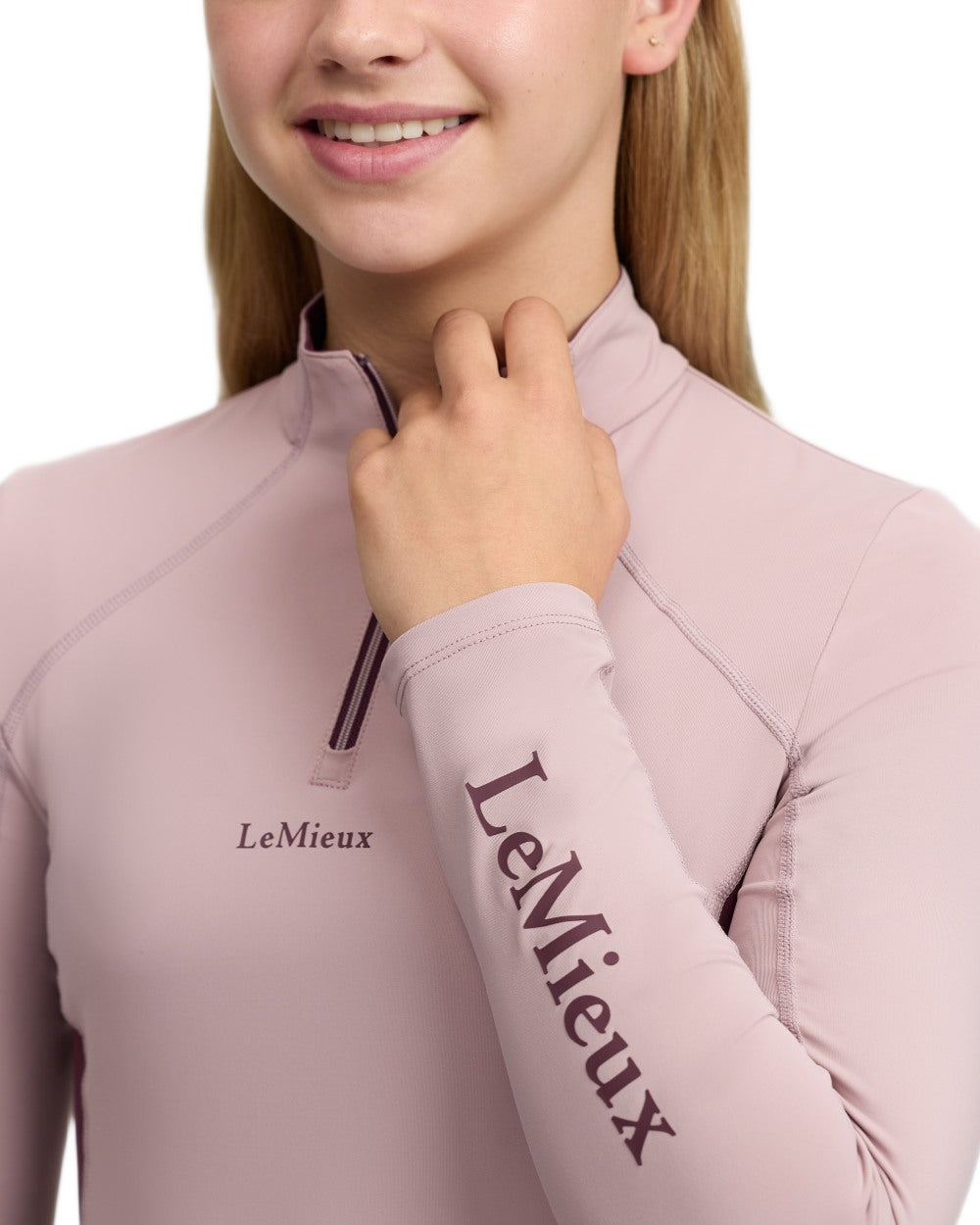 Wild Rose coloured LeMieux Young Rider Classique Base Layer on white background 