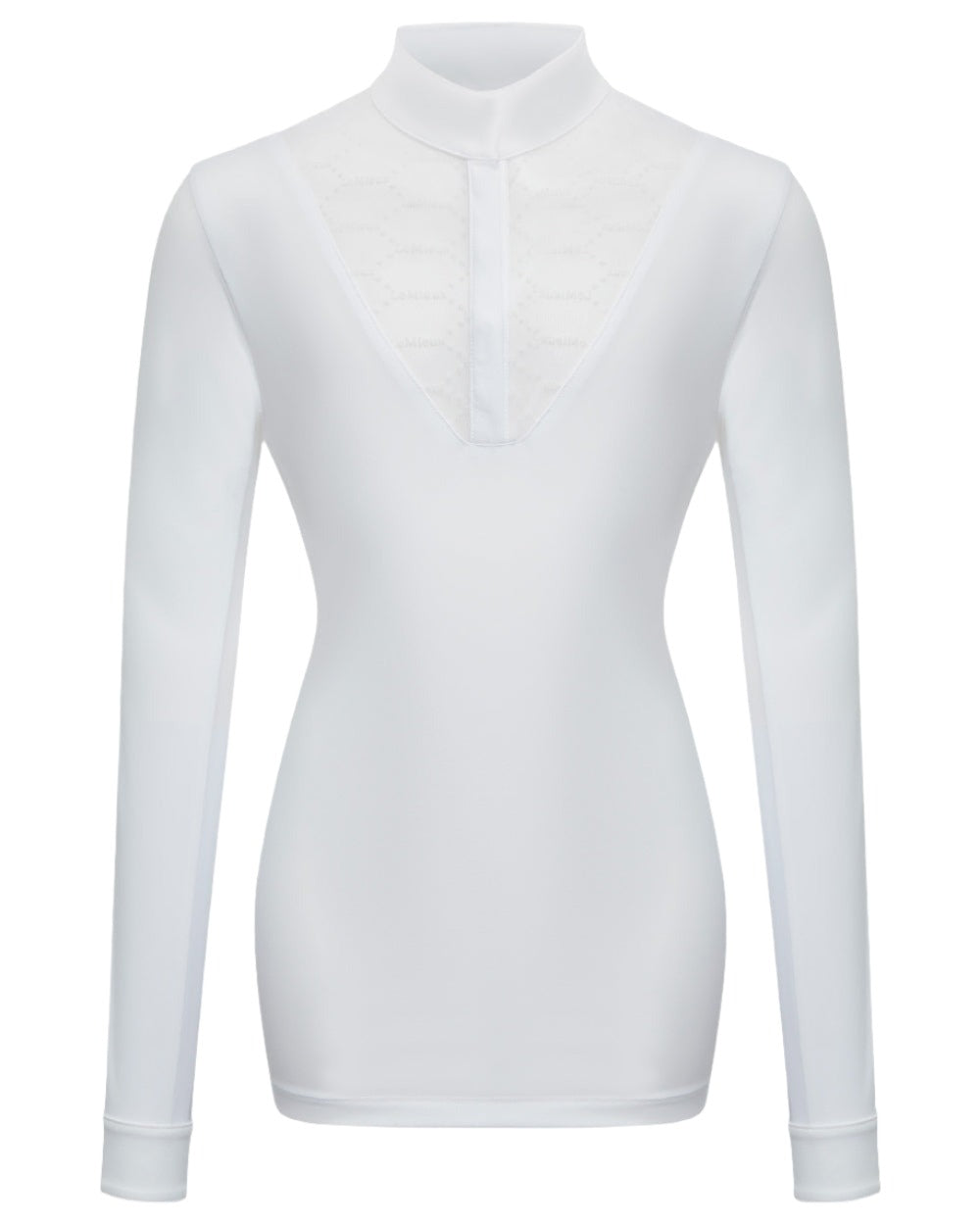 White coloured LeMieux Young Rider Eva Long Sleeve Show Shirt on white background 