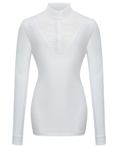 White coloured LeMieux Young Rider Eva Long Sleeve Show Shirt on white background 