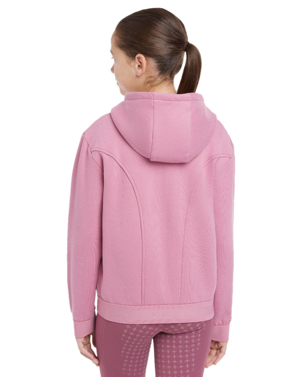 Peony coloured LeMieux Young Rider Hadley Hoodie on white background 