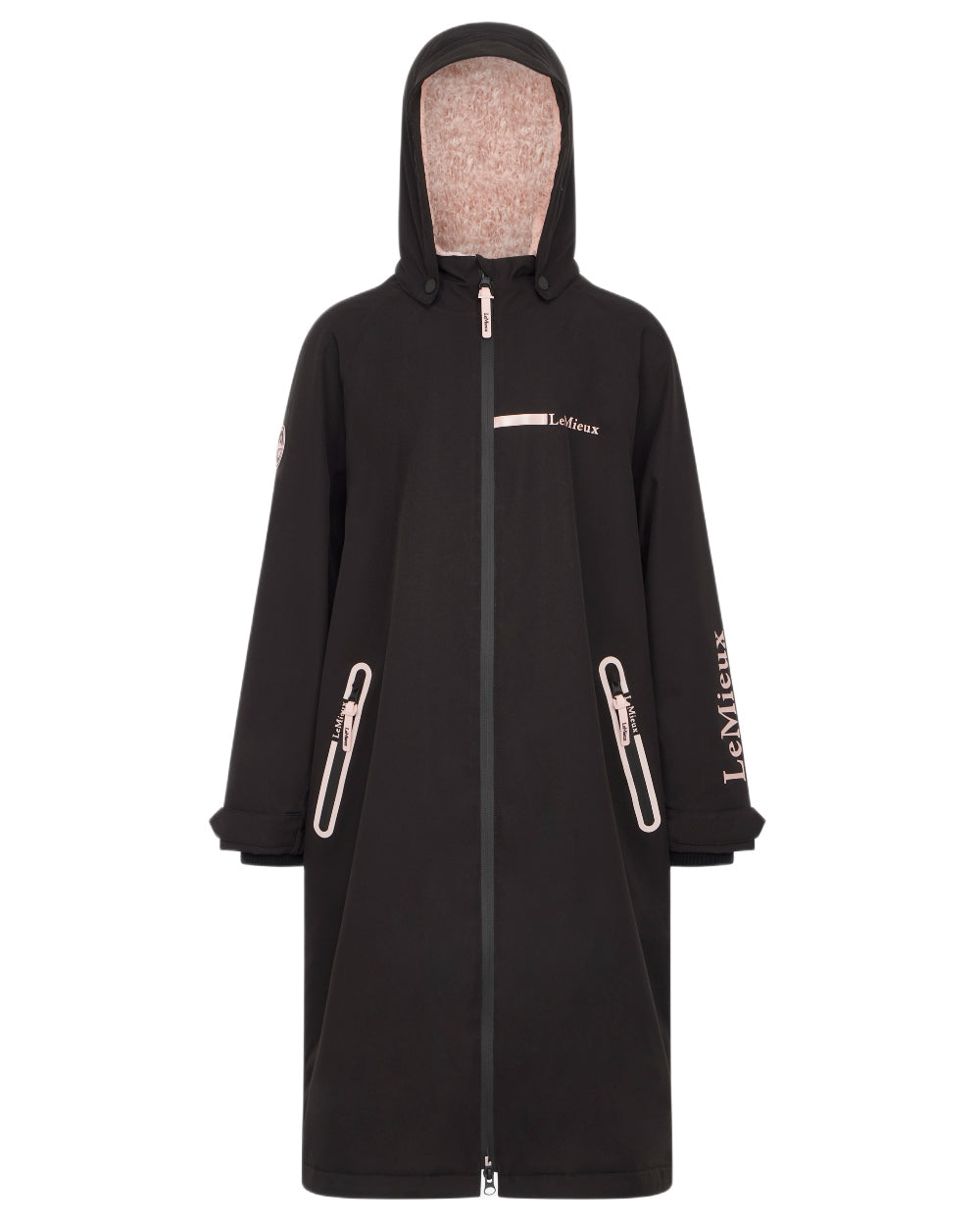 Black coloured LeMieux Young Rider HydroShield Robe Long Coat on white background 