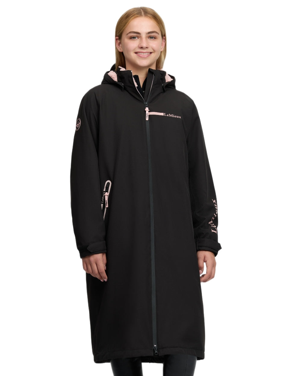 Black coloured LeMieux Young Rider HydroShield Robe Long Coat on white background 