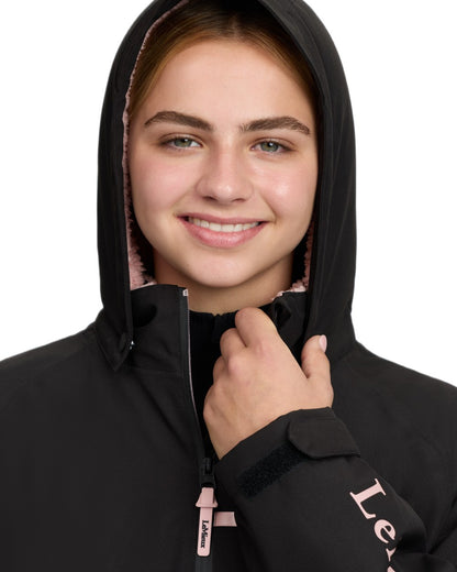 Black coloured LeMieux Young Rider HydroShield Robe Long Coat on white background 