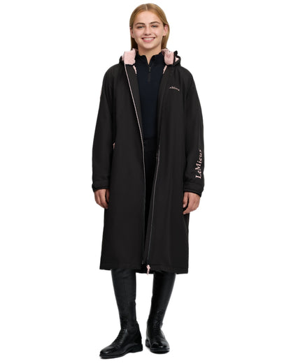 Black coloured LeMieux Young Rider HydroShield Robe Long Coat on white background 