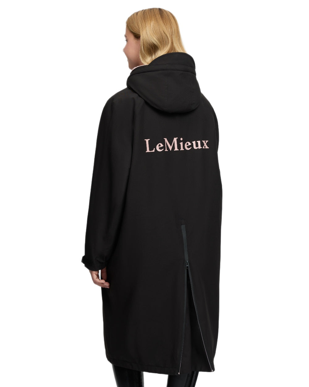 Black coloured LeMieux Young Rider HydroShield Robe Long Coat on white background 