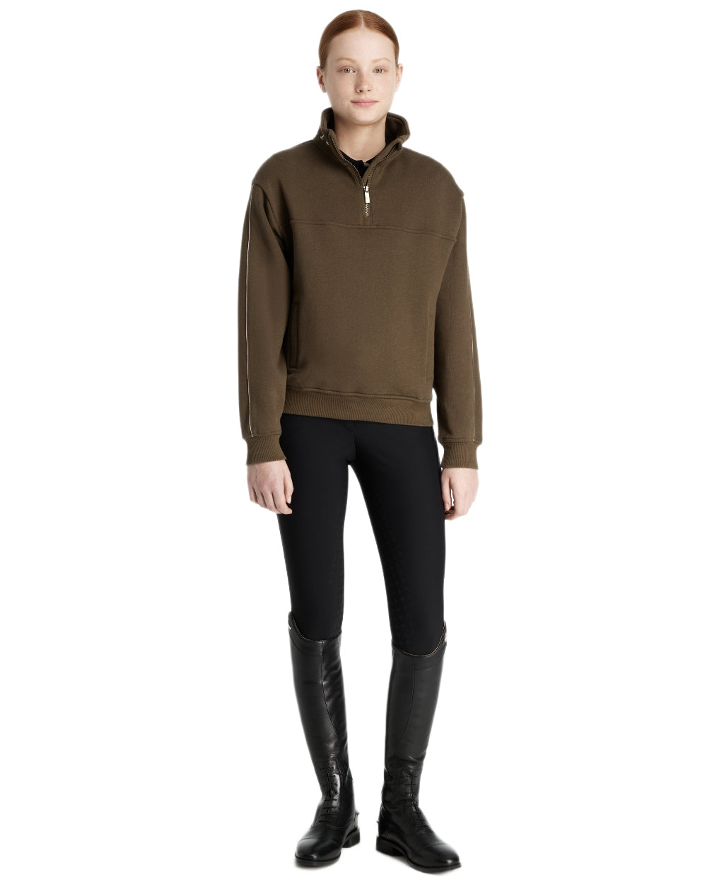 Alpine coloured LeMieux Young Rider Kate Quarter Zip Sweater on white background 