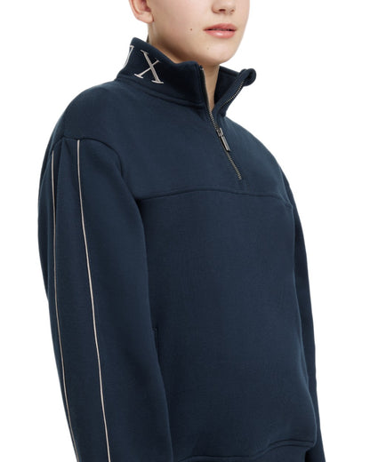 Navy coloured LeMieux Young Rider Kate Quarter Zip Sweater on white background 