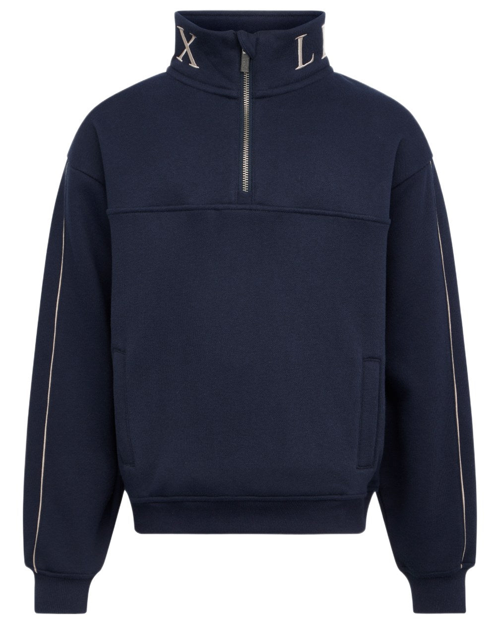 Navy coloured LeMieux Young Rider Kate Quarter Zip Sweater on white background 