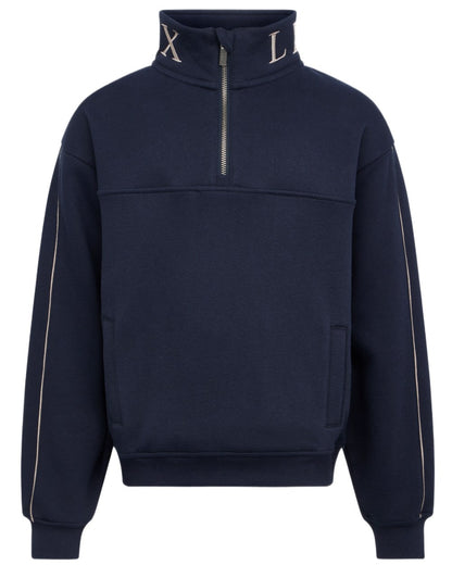 Navy coloured LeMieux Young Rider Kate Quarter Zip Sweater on white background 