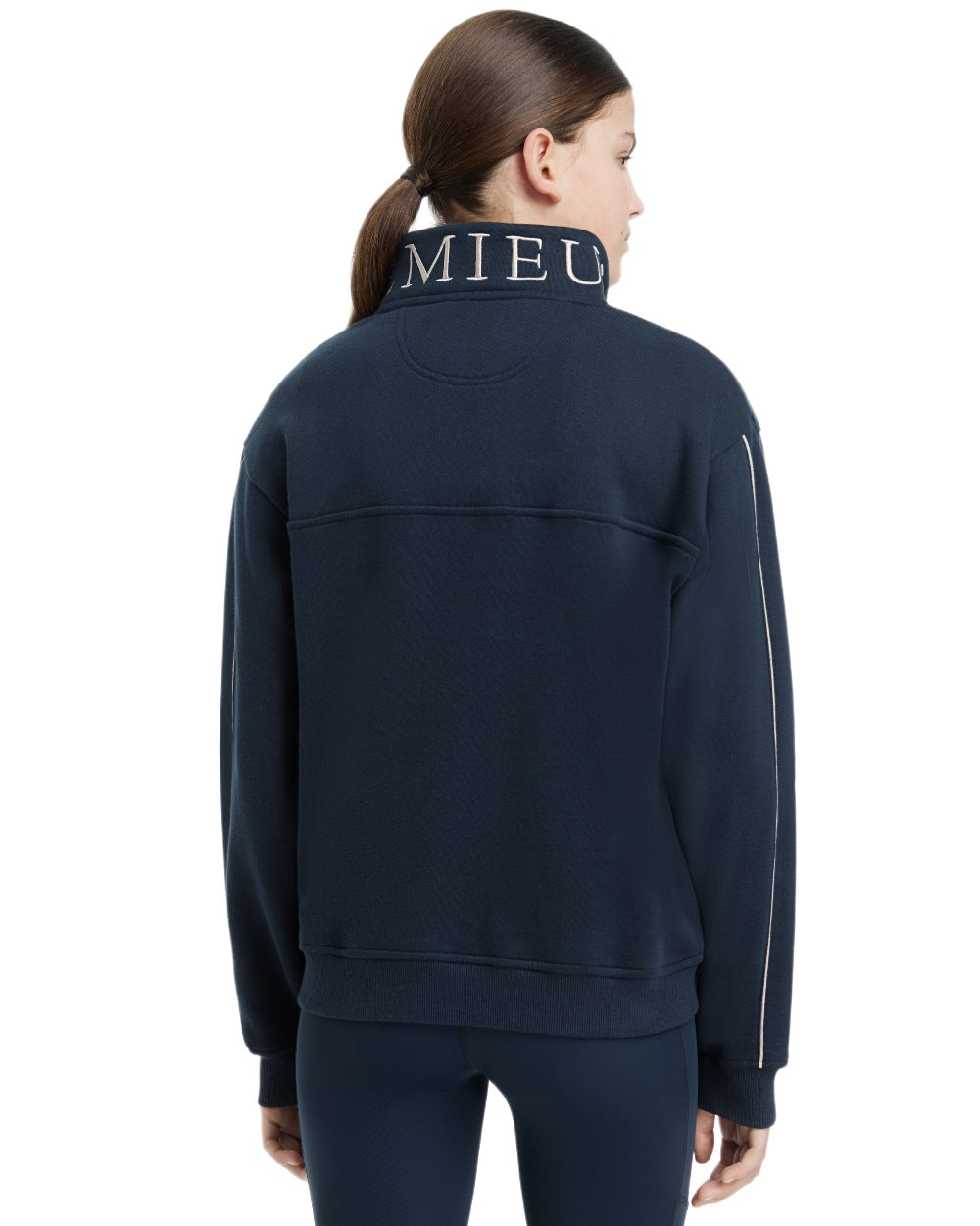 Navy coloured LeMieux Young Rider Kate Quarter Zip Sweater on white background 
