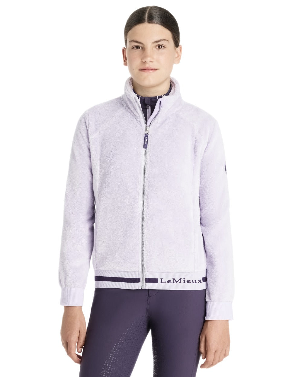 Lilac Coloured LeMieux Young Rider Libby Fleece Jacket On A White Background 