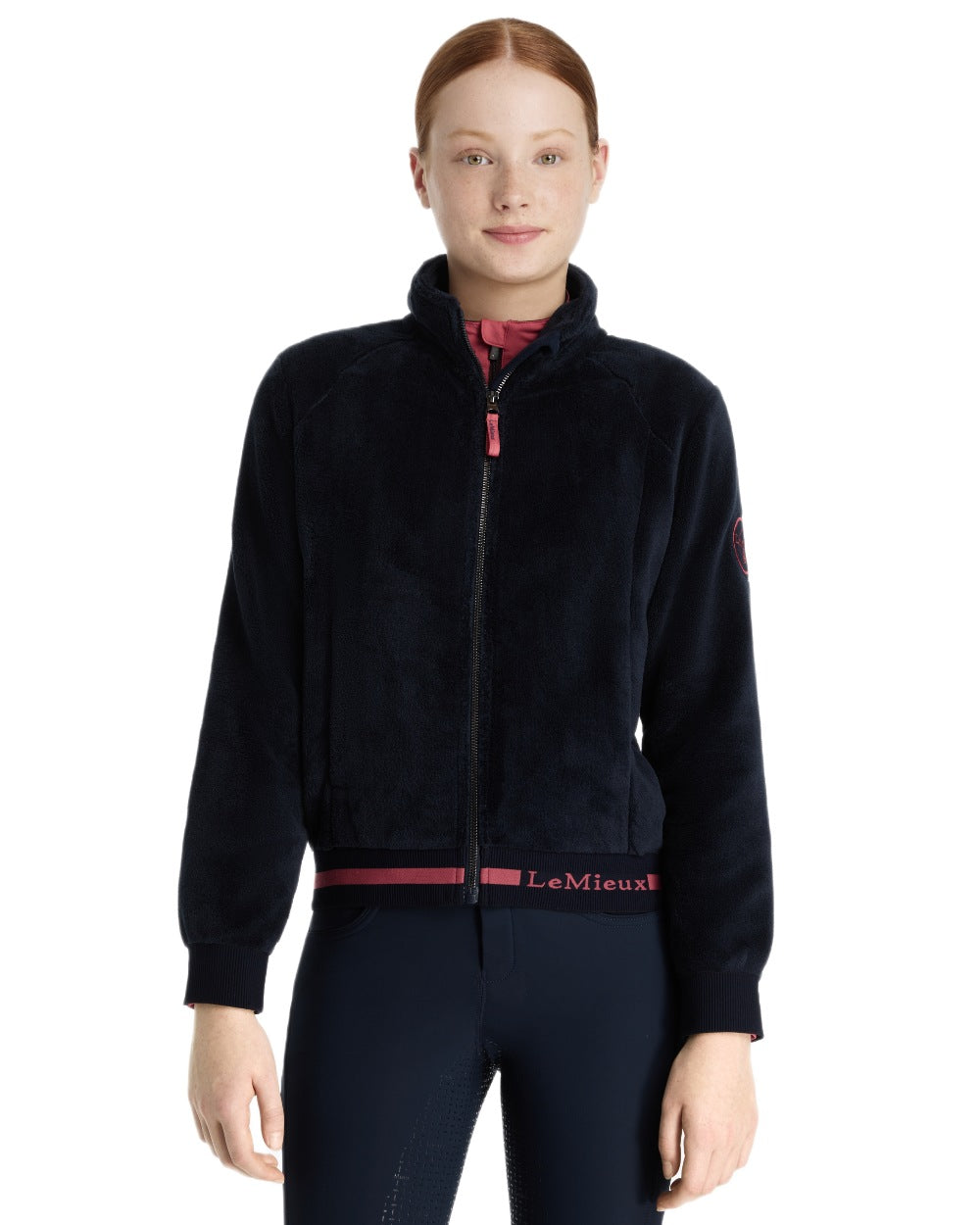 Navy Coloured LeMieux Young Rider Libby Fleece Jacket On A White Background 