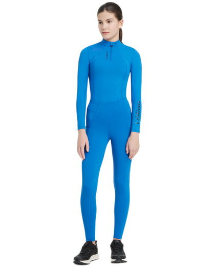 Benetton Blue coloured LeMieux Young Rider Orla Pull Ons on white background 