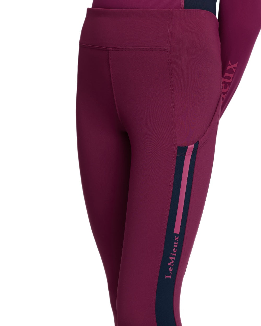 Blackberry coloured LeMieux Young Rider Orla Pull Ons on white background 