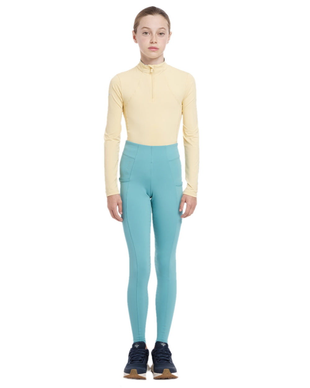 Lagoon coloured LeMieux Young Rider Orla Pull Ons on white background 