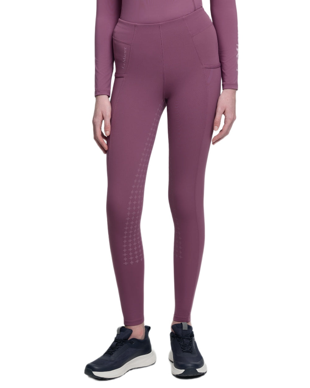 Mallow coloured LeMieux Young Rider Orla Pull Ons on white background 
