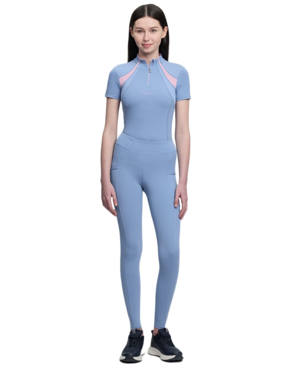 Powder Blue coloured LeMieux Young Rider Orla Pull Ons on white background 