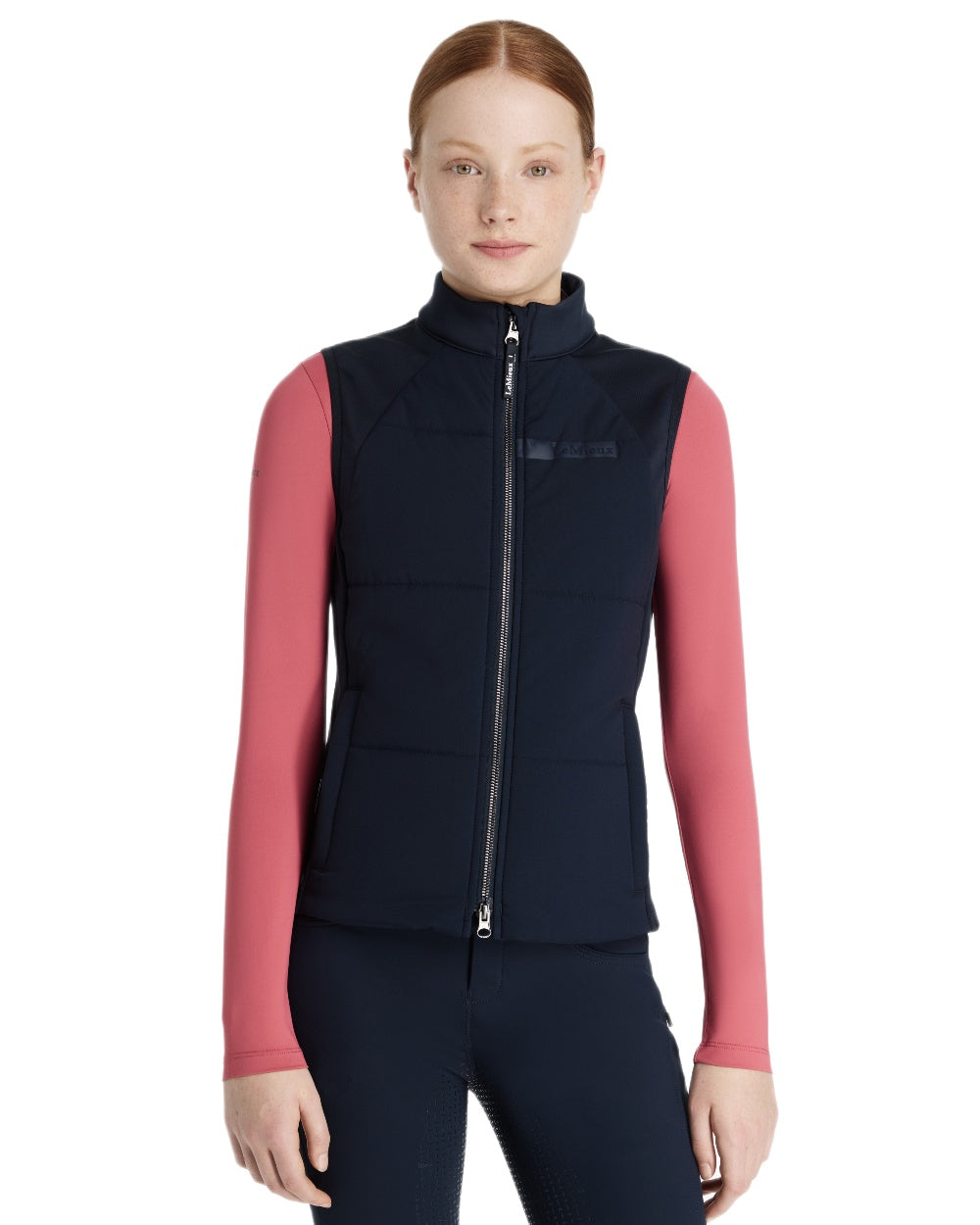 Navy coloured LeMieux Young Rider Pammy Training Gilet on white background 