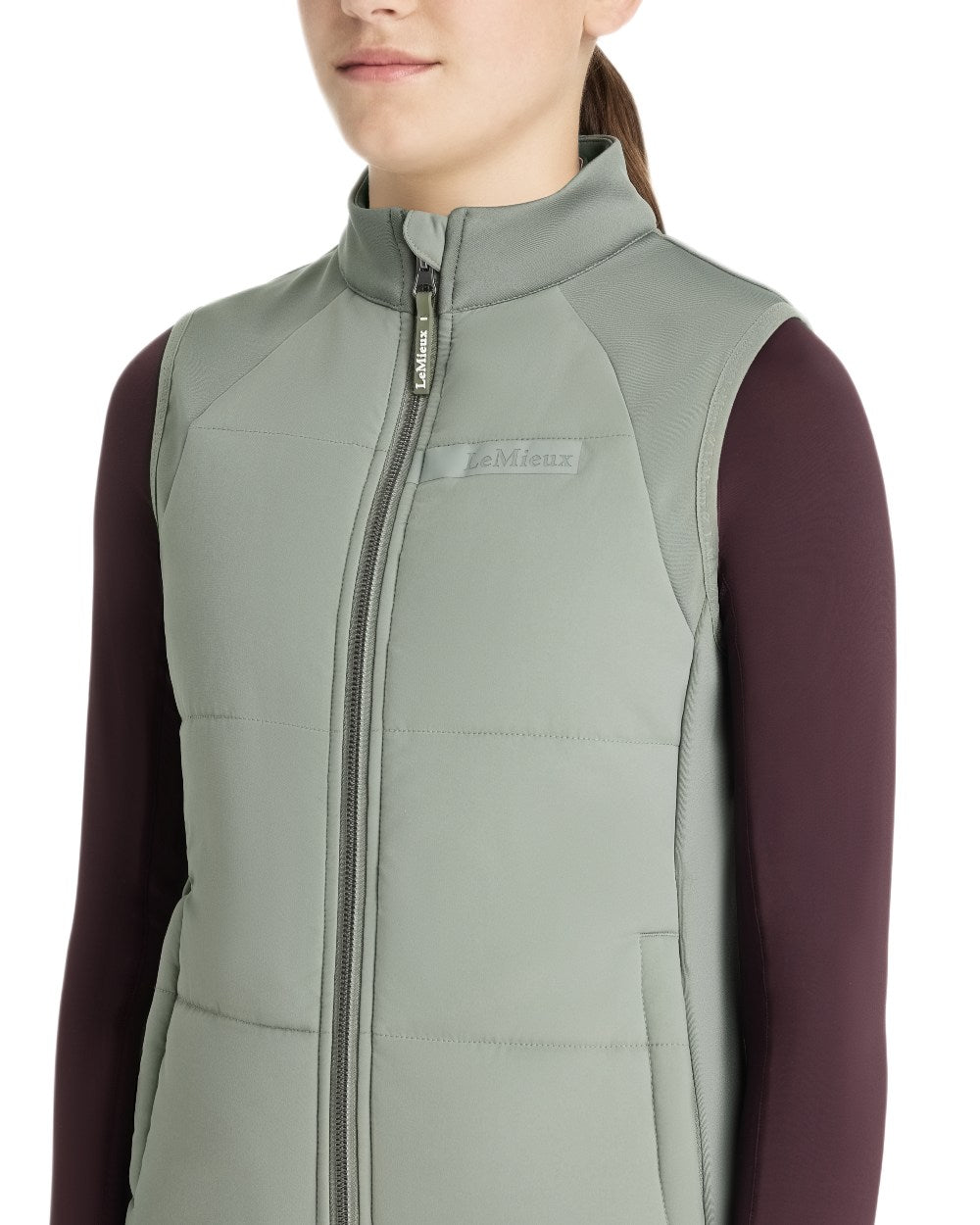Rosemary coloured LeMieux Young Rider Pammy Training Gilet on white background 