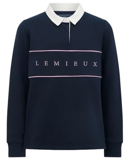 Navy coloured LeMieux Young Rider Riley Rugby Shirt on white background 