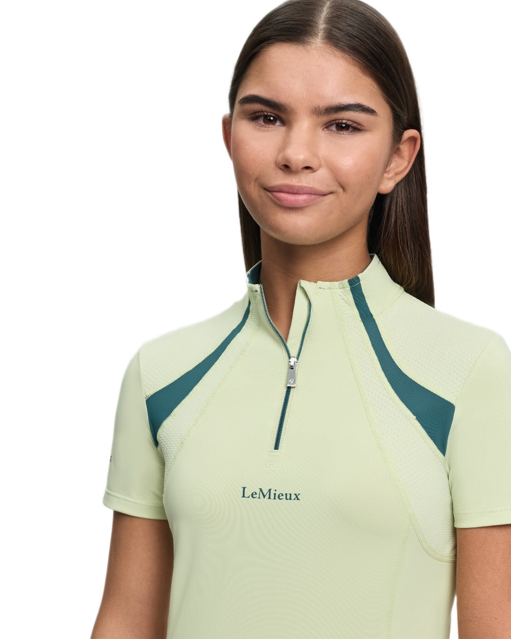 Macaron coloured LeMieux Young Rider Short Sleeve Mia Mesh Base Layer on white background 