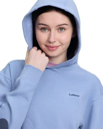 Powder Blue coloured LeMieux Young Rider Sia Hoodie on white background 