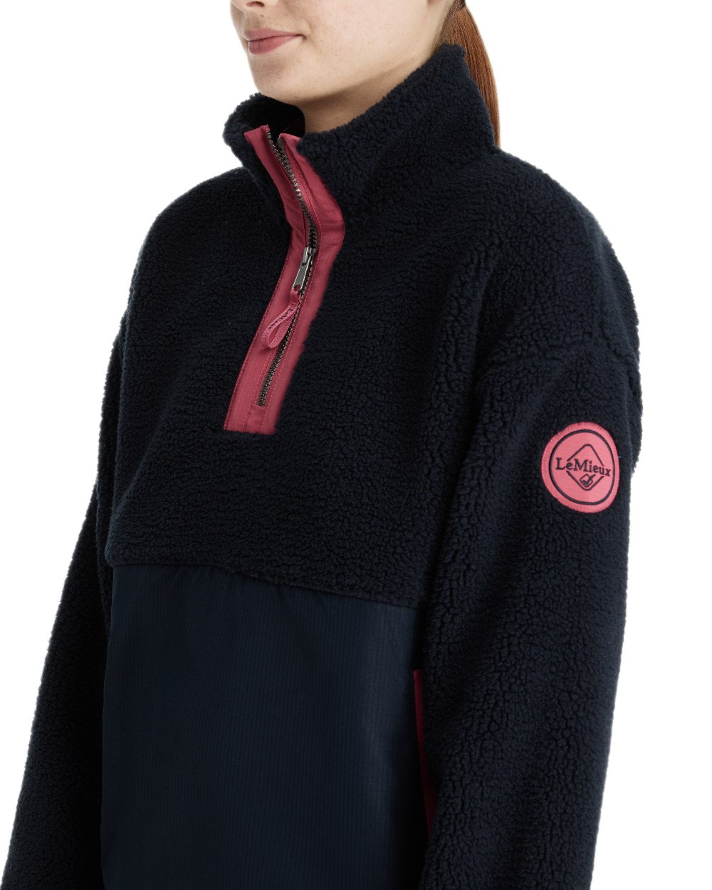Navy coloured LeMieux Young Rider Tammy Teddy Fleece on white background 