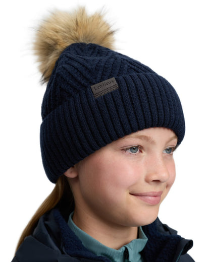 Navy coloured LeMieux Clara Knit Beanie on white background 