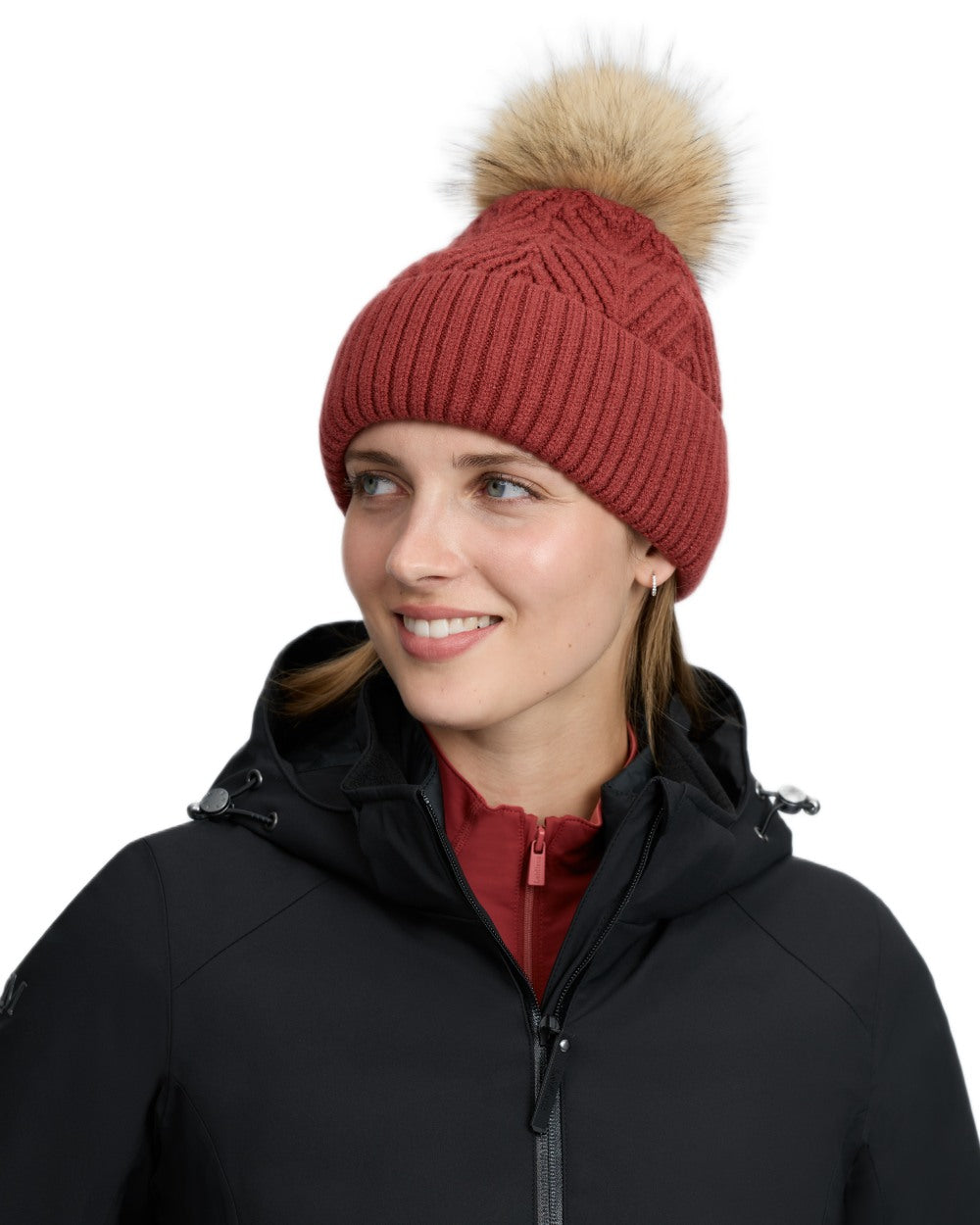 Russet coloured LeMieux Clara Knit Beanie on white background 
