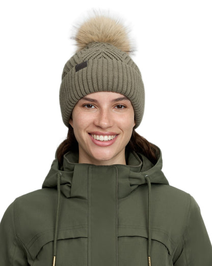 Willow Green coloured LeMieux Clara Knit Beanie on white background 