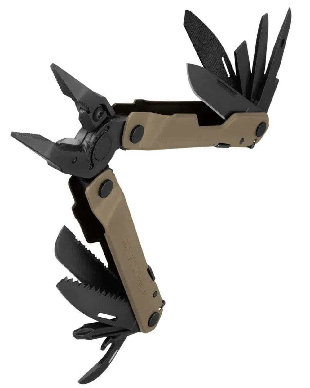 Coyote coloured Leatherman Rebar Multi-Tool on white background 