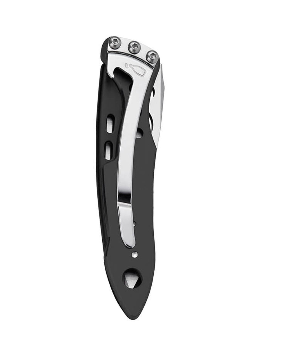 Black Stainless coloured Leatherman Skeletool KB Knife on white background 