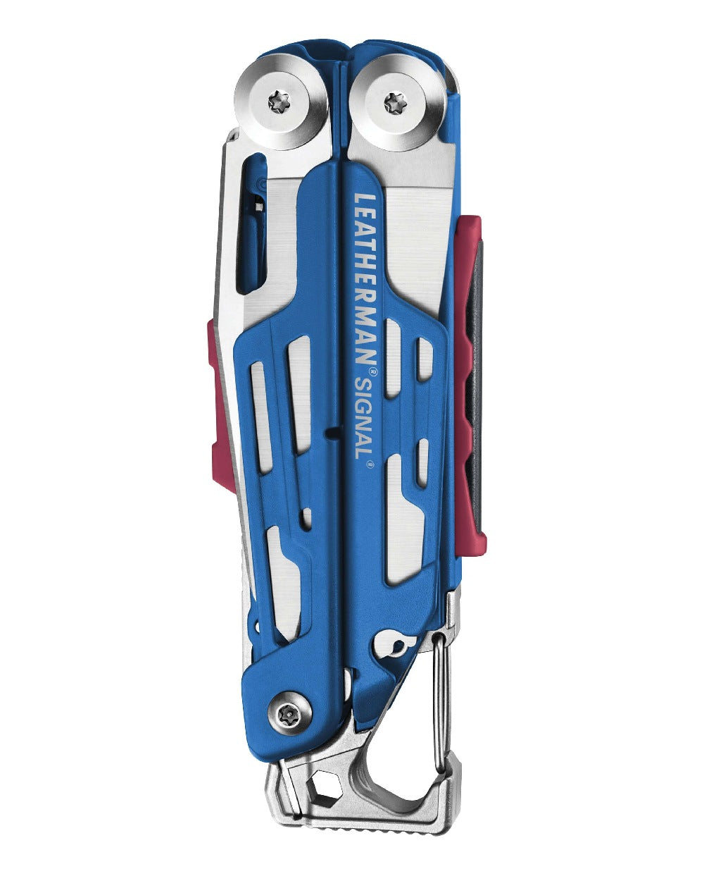 Blue Cerakote Coloured Leatherman Signal+ Multi-Tool W/ Nylon Sheath On A White Background 