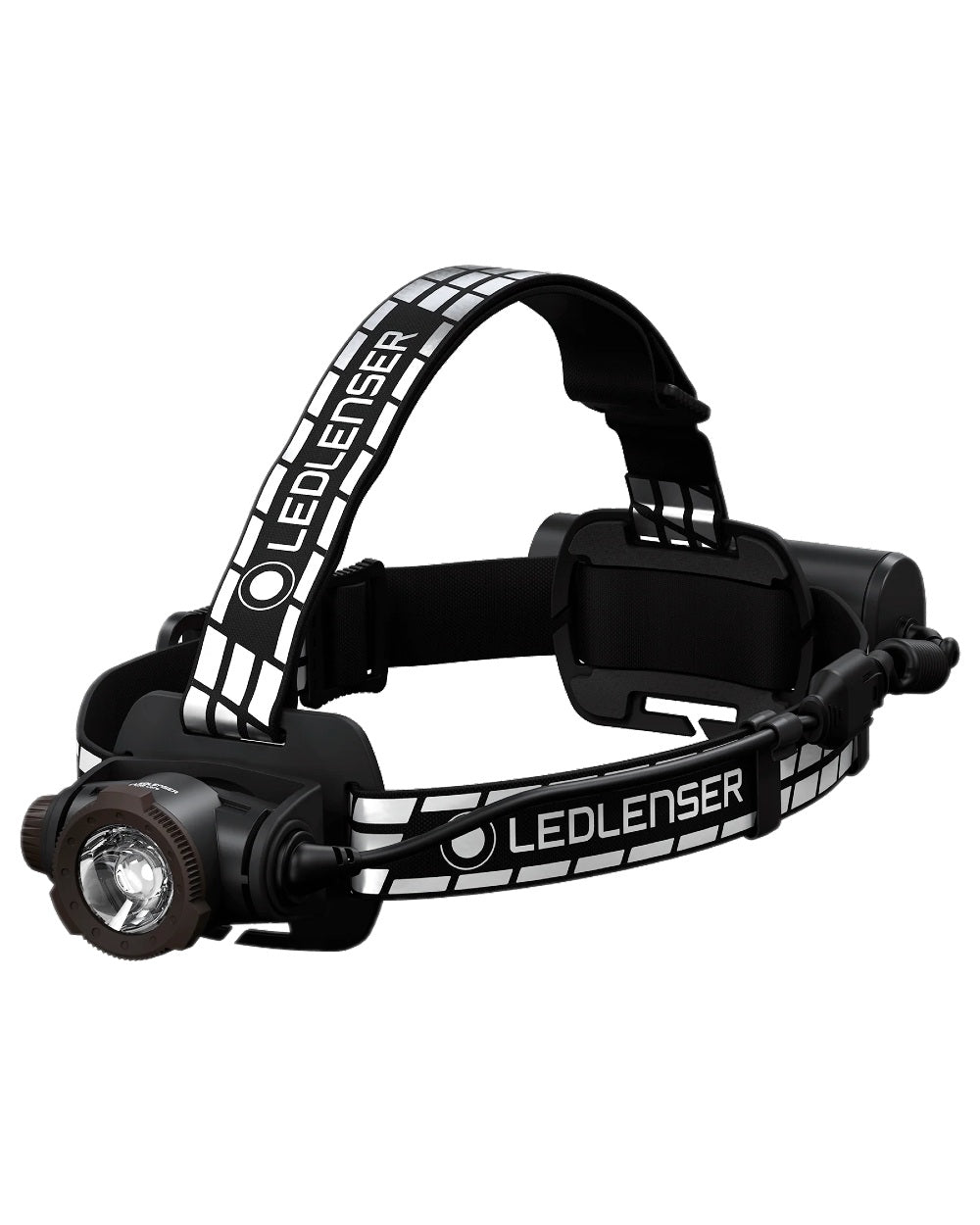 Black Coloured Led Lenser H7R Signature Rechargeable Head Torch on white background 