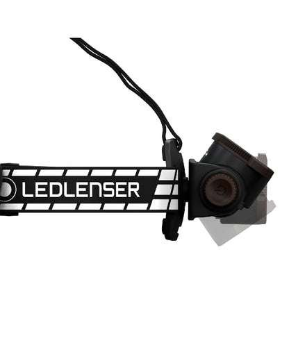 Black Coloured Led Lenser H7R Signature Rechargeable Head Torch on white background 