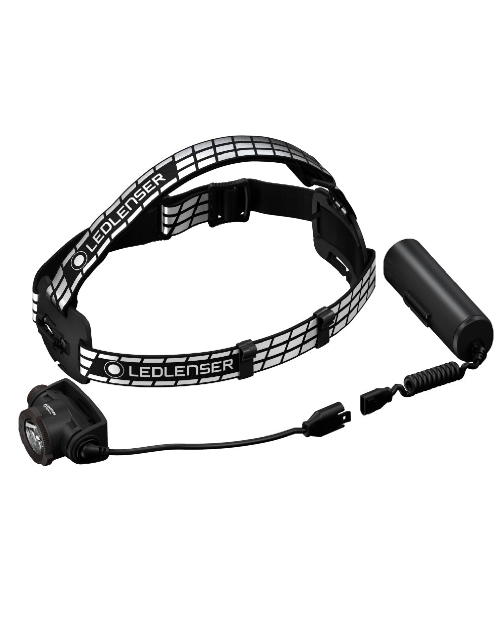 Black Coloured Led Lenser H7R Signature Rechargeable Head Torch on white background 