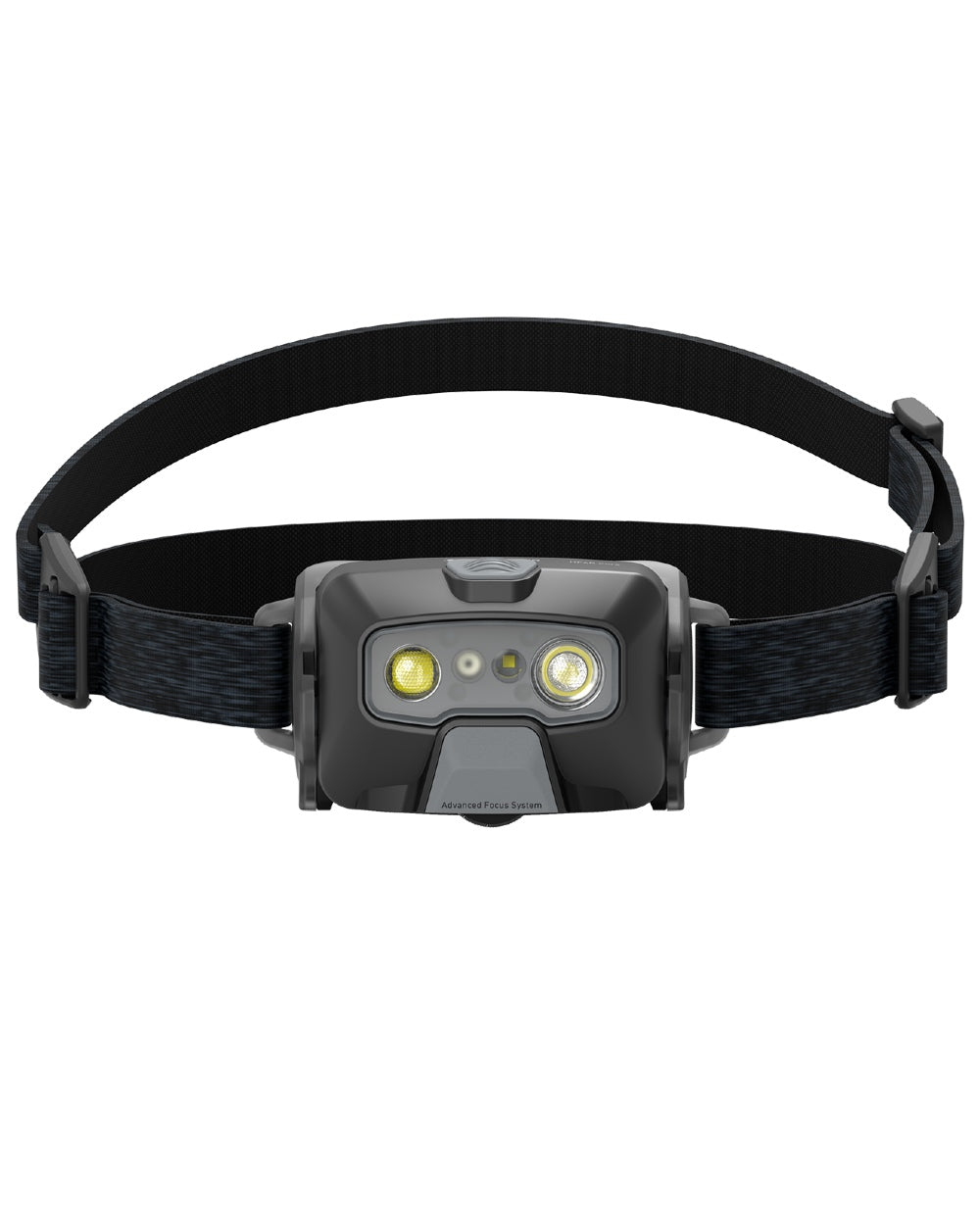 Black coloured Led Lenser HF6R Core Rechargeable Head Torch on white background 