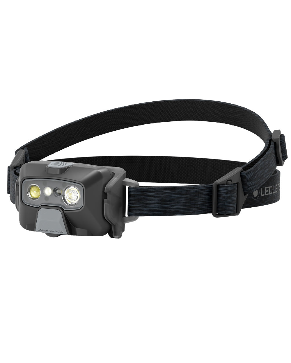 Black coloured Led Lenser HF6R Core Rechargeable Head Torch on white background 